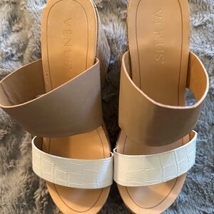 VENUS Brown and Cream Wedge Sandals